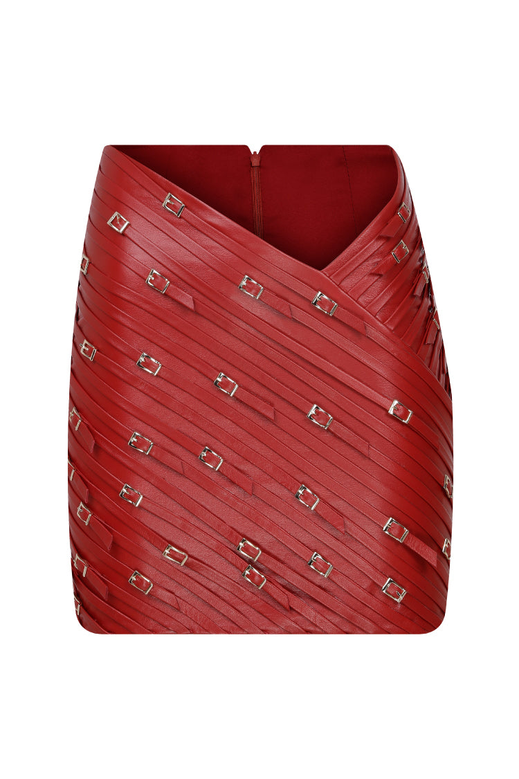 WRAPPED STRAP MINI LEATHER SKIRT
