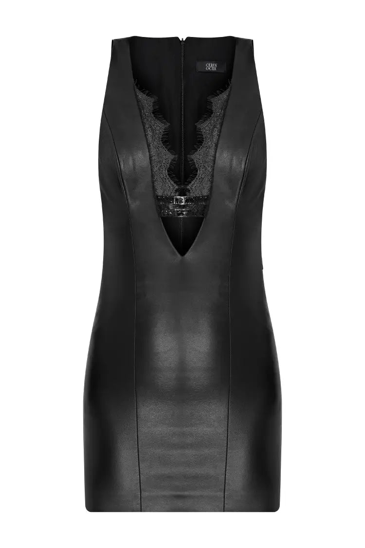 LACE DETAILED LEATHER DRESS