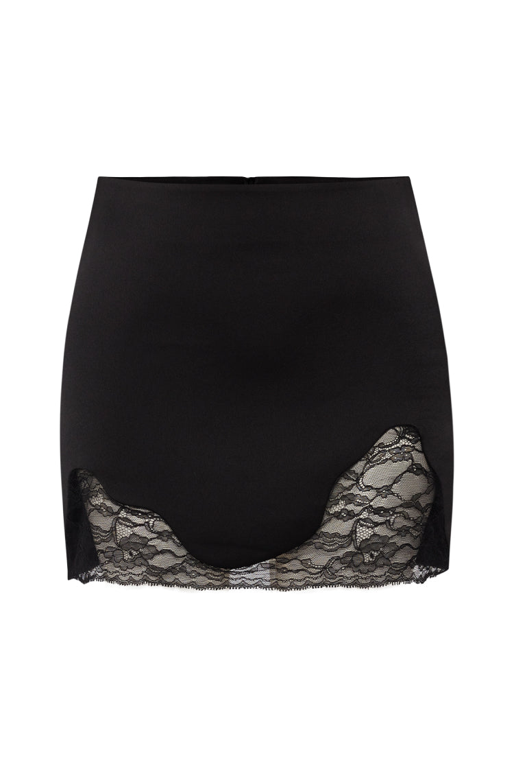 MINI SKIRT IN SATIN AND LACE