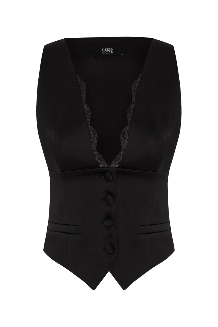 LACE DETAILED VEST IN SATIN