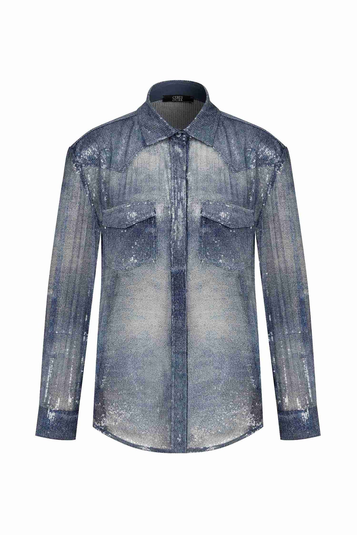 DENIM EFFECT SEQUIN SHIRT