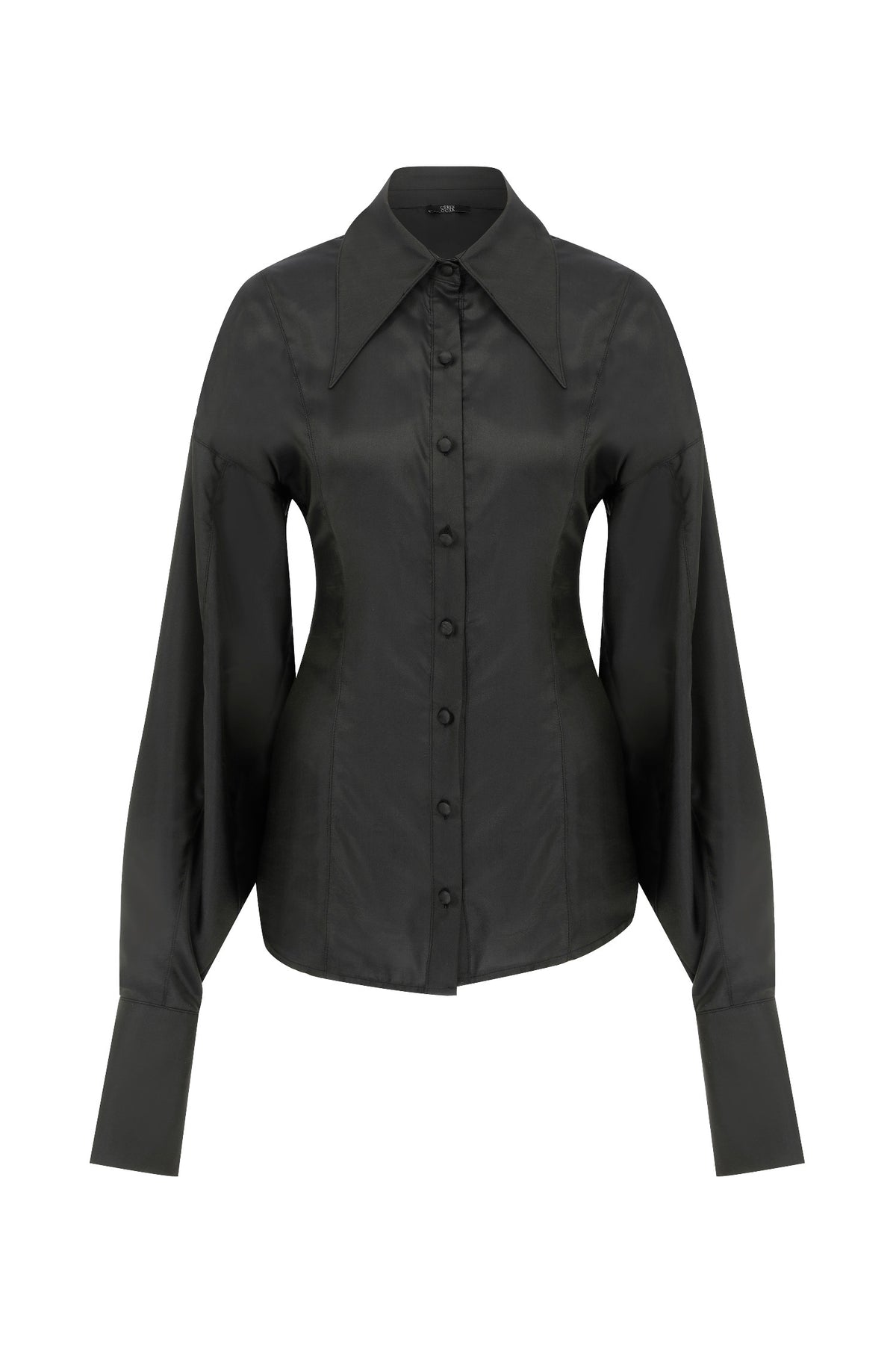 CINCHED-BACK TAILORED BLACK SHIRT